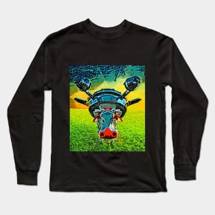 Cool cow with UFO on lawn Long Sleeve T-Shirt